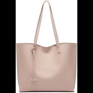 Soft Faux Leather Tote Shoulder Bag (Apricot Pink)